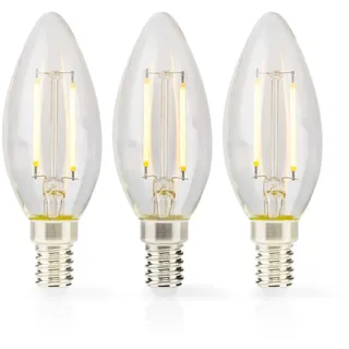 Nedis LBFE14C351P3 LED-Filament-Lampe E14 | Kerze | 2 W | 250 lm | 2700 K | Warmweiss | Anzahl der Lampen in der Verpackung: 3 Stück | Klar