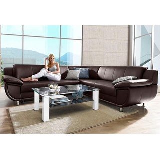 TRENDMANUFAKTUR Ecksofa »Rondo wahlweise mit Schlaffunktion, 267x247 cm (BxT), breite Armlehnen«, L-Form, wahlweise mit Federkern bestellbar, Füße chromfarben braun