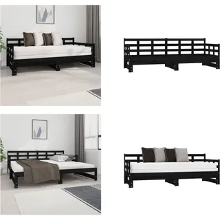 vidaXL Tagesbett Ausziehbar Schwarz Massivholz Kiefer 2x(90x190) cm - Ausziehbares Tagesbett - Ausziehbare Tagesbetten - Tagesbett Aus Holz - Tagesbett Aus Massivholz - Schwarz