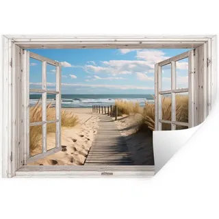MuchoWow Wandtattoo Fenster - Meer - Küste - Natur - Ausblick - Strand - Wattenmeer 60x40 cm , Beige , Kunststoff , 60x40x0.1 cm , Tapeten & Wandverkleidungen, Wandtattoos & Sticker