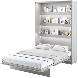 Furniture24 Schrankbett Bed Concept, Wandklappbett mit Lattenrost, V-Bett, Wandbett Bettschrank Schrank mit integriertem Klappbett Funktionsbett BC-01, 140 x 200 cm, Grau/Grau, Vertical - Grau