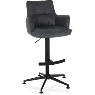 hjh LIVING Barhocker höhenverstellbar, Hocker mit Lehne SOLAO Life HIGH Stoff, drehbarer Tresenhocker mit Fußstütze und Armlehnen, Anthrazit