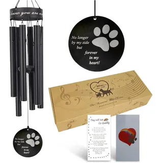 Gedenkspiel für Haustiere, 76,2 cm, Pfotenabdruck-Design, Geschenk zum Ehren und Erinnern an einen Hund, eine Katze oder EIN anderes Haustier, Premium-Metall-Windspiel, Schwarz