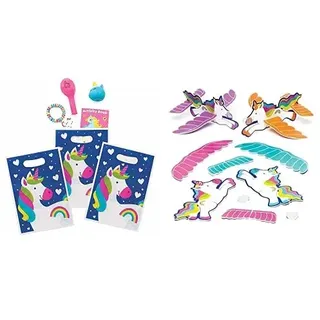 Baker Ross Partytüten "Einhorn" - 10 Stück (FC976) und Gleiter "Regenbogen-Einhorn" - 8 Stück (AR583)