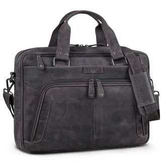 ROYALZ "Chicago Leder Umhängetasche Herren Laptoptasche 15.6 Zoll Messenger Bag Ledertasche groß Aktentasche Vintage Businesstasche für Männer Echtleder;Farbe:Navy Grau