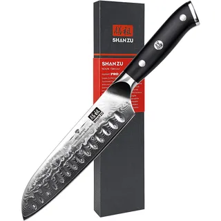 SHAN ZU PRO Series Damast Santokumesser 18 cm Silber