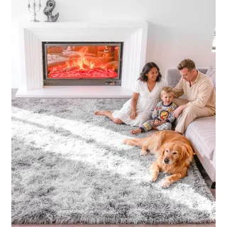 VOFUSHON Teppich Wohnzimmer 200 x 300 cm Hellgrau | Hochflor, Waschbar, OEKO-TEX Zertifiziert, 35D Rückprallschaum, Schlafzimmer, Rutschfeste Unterseite, Flauschig