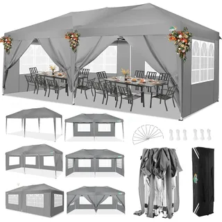 COBIZI Pavillon 3x6 m, Faltpavillon 3x6 wasserdicht stabil Faltzelt Anti-UV Faltbarer Pavillons Outdoor Faltpavillon 3x6m mit 6 Seitenwänden für Garten, Party, Hochzeit, Picknick, Markt, Grau