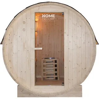 HOME DELUXE Outdoor Fasssauna LAHTI - M inkl. 3,6 kW Saunaofen & Zubehör, ideal für 2 Personen aus Fichtenholz - Naturbelassen, Beige