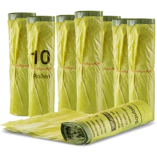 BigDean 130 Gelbe Säcke 90 Liter 15my - 10 Rollen a 130 Stück Gelber Sack | ca. 60x87 cm plus 5 cm Umschlag, Ideal für Mülltonnen, Mülleimer und Körbe, HDPE Gelb