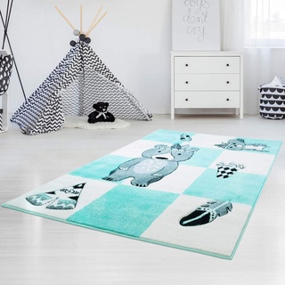 Kinderteppich Bär, Indianer Mint - 160x230 cm - Teppich Kinderzimmer für Jungen und Mädchen