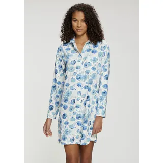 Nachthemd, Damen, Gr. 40/42, N-Gr, blau (blau geblümt), Single Jersey, Obermaterial: 50% Baumwolle, 50% Viskose, VIVANCE DREAMS BY LASCANA, bedruckt, loose fit kurz, eingesetzt Manschette, Kleider Nachthemd, mit durchgehender Knopfleiste
