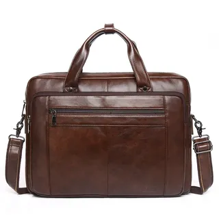 BAIGIO Herren Aktentasche Leder Laptoptasche Business Handtasche Arbeitstasche Groß Umhängetasche Ledertasche Männer Businesstasche Schultertasche Klassische Messenger Tasche 15,6 Zoll Laptop,Kaffee