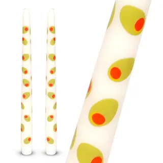 Talking Tables 2 x Spitzkerzen mit Oliven-Design aus Wachs, stilvolle Tischdekoration & Tischmittelpunkt, Sommerdeko, umweltfreundliche Verpackung, duftfrei, lange Brenndauer, 23 cm