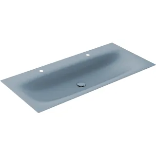 KEUCO EDITION 11 ART Einbau-Doppelwaschtisch aus Stahl-Emaille, 1206x4x493mm, mit 2x1 Hahnloch, 32590531202, Farbe: Blue Satin