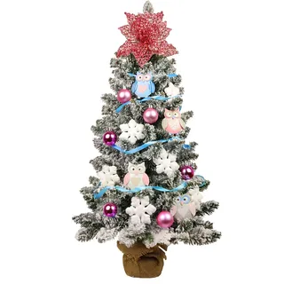 Künstlicher Weihnachtsbaum 60 cm mit LED-Beleuchtung, EULCHEN, mit 38 Weihnachtsbaumschmuck, Pflanztopf mit Jutesack - Weiß, Blau, Rosa