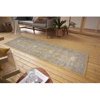 Nouristan Luxor In- & Outdoor Teppich Orient – Orientalischer Flachgewebe Vintage Used Look Waschbar Wetterfest & UV-beständig für Balkon, Terrasse, Garten, Wohnzimmer – Gold, 75x200cm