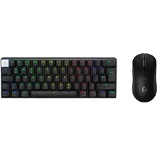 Logitech G PRO X 60 Lightspeed kabellose Gaming-Tastatur, Ultra-kompakte mechanische 60%-TKL-Tastatur für PC (QWERTZ DE) + PRO X Superlight 2 Lightspeed Kabellose Gaming-Maus - Schwarz