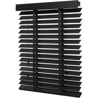 Ventanara® Holzjalousie 50mm Holz Jalousie Matt Jalousette Echtholz (100 x 180 cm, schwarz)