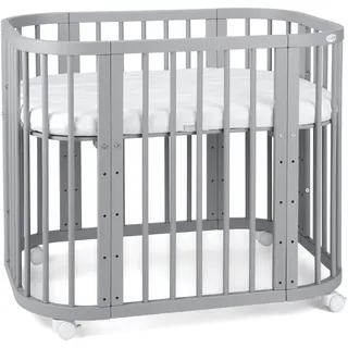 Waldin Babybett 5in1, Beistellbett aus Holz, Matratze, Belüftet