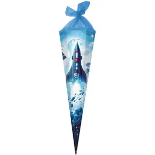 goldbuch 98 161 Schultüte 85 cm Weltraum, Zuckertüte 6-eckig, Geschenktüte mit Raumschiff-Motiv, Geschenkverpackung aus Lackkarton, Einschulungstüte mit gelbem Netzverschluss, ca. 85 x 24 x 20 cm