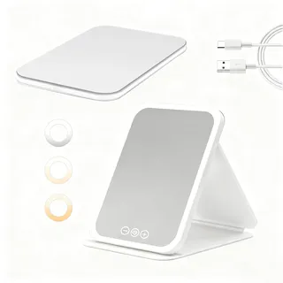 Mittokonnel Beleuchteter Kosmetikspiegel, tragbarer Kosmetikspiegel mit Touch-Dimmer, dreistufige einstellbare Beleuchtung, klappbarer, ultraschlanker Tischspiegel