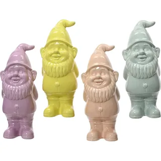 Wetterfester Keramik-Gartenzwerg in Pastellfarben, Deko-Figur, 34,5x14x15 cm
