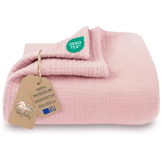 Musselin Decke Babydecke Baumwolle 100 x 150 cm - Musselindecke Kuscheldecke Baby Musselintücher Kinderdecke dünne Babydecken Pucktuch Muslin Blanket für Kinder Oeko-Tex-Zertifikat Puderrosa A