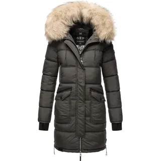 Marikoo Chaskaa Damen Winter Steppjacke mit Kapuze Wintermantel Parka Kunstfellkragen Anthrazit Gr. 34 - XS - Dunkelgrau