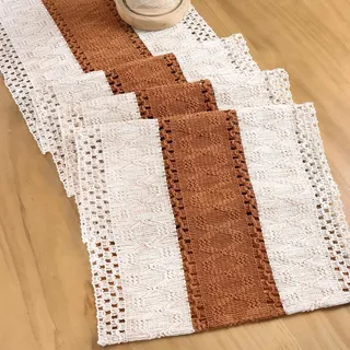 Dremisland Tischläufer Karamell Bauernhaus Klein Tischdecke Boho Makramee Tischläufer Mesh Tischabdeckung Table Runner Tischdeko Frühling Tisch Läufer für Party Valentinstag Hochzeit Dekor, 30x240cm