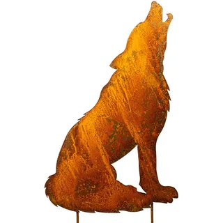 Blümelhuber Gartenstecker Rost Heulender Wolf - Edelrost Deko Wolf Metall - Rost deko für Garten oder Terrasse