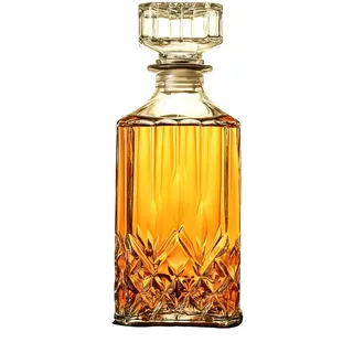 Whiskey Karaffe/Decanter aus Glas – 950 ml Whisky Dekanter mit Dichtem Geometrischem Stopfen – Ideal für Whiskey, Wodka, Bourbon, Scotch, Brandy, Tequila & Rum