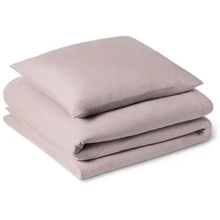 Amazon Basics Vorgewaschenes Mikrofaser-Bettwäsche-Set, extra weich, natürlicher Knitter-Look, bügelfrei, 2-teilig, Einzelbett, Bettbezug 135 x 200 cm & Kissenbezug 80 x 80 cm, Violett