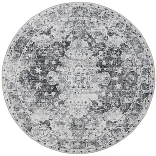 benuta Vintage-Teppich George waschbar ø 120 cm rund , Anthrazit , Kunststoff , Vintage , Rund , 120x120 cm , Oeko-Tex® Standard 100 , in verschiedenen Größen erhältlich, rutschfeste Unterfläche, waschbar , Teppiche und Böden, Teppiche, Vintageteppiche