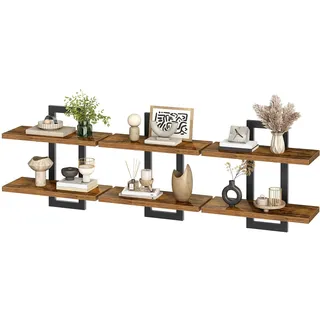 HOOBRO Schwebende Wandregale, 2-stufige Wandboard, Schweberegal 3er-Set, hängende Badezimmerregale, 38 cm Wandregale, für Wohnzimmer, Schlafzimmer, Küche, Vintagebraun und Schwarz EBF32BJP301