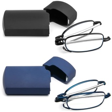 KoKoBin Faltbare 2 Pack Lesebrille aus Edelstahl Mini Anti-Blau Sehnhilfe für Damen und Herren Lesehilfe mit Hartschalen-Etui 3.50