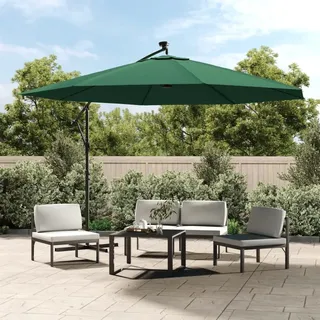 The Living Store Ampelschirm mit LED-Leuchten und Metall-Mast 350 cm Grün - Grün