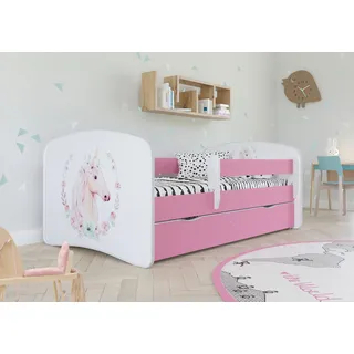 Kinderbett Jugendbett 70x140 cm Rosa mit Matratze Rausfallschutz Schublade und Lattenrost Kinderbetten für Mädchen und Junge - Einhorn - Rosa