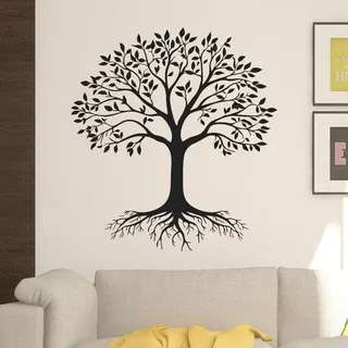 Flaxarne Wandaufkleber Lebensbaum Silhouette Schwarz Wandtattoo Baum des Lebens Selbstklebend Wanddeko für Wohnzimmer Schlafzimmer Kinderzimmer Dekoration