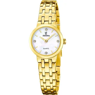 Festina Damen Uhr Mademoiselle, Perlmutt, Goldfarben F20748/1 Edelstahl