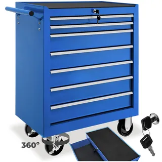 Tectake Werkzeugwagen, 7 kugelgelagerte Schubladen mit Antirutschmatten, zentrale Sicherheitsverriegelung, Rollen Ø 100 mm