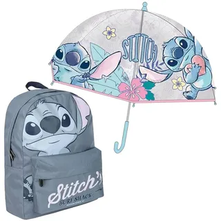 Cerda Group Leder Stitch Mini-rucksack Aus Kunstleder Und Transparenter Bedruckter Bubble-regenschirm Mit Manueller Öffnung Und Fiberglasgestell - Blue / Clear