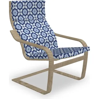 ABAKUHAUS marokkanisch Poäng Sessel Polster, Diagonal Azuejo Motiv, Sitzkissen mit Stuhlkissen mit Hakenschlaufe und Reißverschluss, Dunkelblau Weiß - Weiß