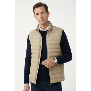 Steppweste TOMMY HILFIGER "PACKABLE RECYCLED VEST", Herren, Gr. XXL, coastal taupe, Web, Obermaterial: 100% Polyamid, normal hüftlang, Westen Steppweste, mit Logostickerei