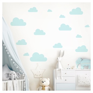 DEKO KINDERZIMMER Wandtattoo Wolken Set Wandsticker Babyzimmer hellblau Wandaufkleber Jungen Schlafzimmer Wanddeko DK1055-02