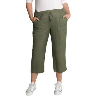 Ulla Popken Damen Cool Linen Capri Pants Hose, Loden Grün, 36W / 32L