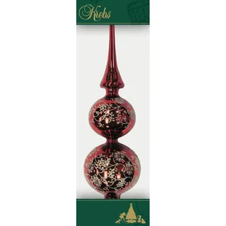 Dekohelden24 ***Dekohelden24 Lauschaer Christbaumschmuck - Christbaumdoppelspitze rot glänzend mit Dekor, 33 cm