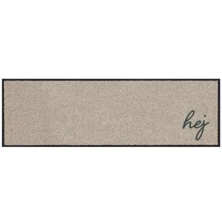 Mocavi Mat Fußmatte Schuhparkplatz mit Rand 30x100 cm waschbar beige Hej Scandi Schuh-Teppich lang, schmal, Schuhe ausziehen, Deko sbereich innen, außen, Matte, Haustür, Stiefelmatte