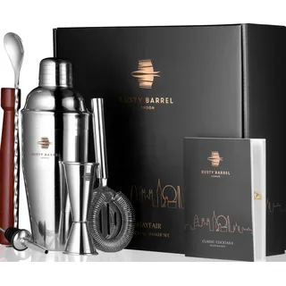 Rusty Barrel Mayfair Cocktail Set – Cocktail Shaker Set aus Edelstahl mit Barzubehör | Professionelles Cocktail Mix Set in Luxuriöser Geschenkbox