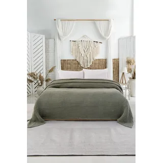 BOHORIA® Tagesdecke 220x240 cm in Waffeloptik NIU Waffle | extra groß | 100% Baumwolle | Oeko-Tex® | Überwurf für Sofa, Sessel & Bett | Sofadecke Wolldecke Wohndecke (Emerald, 220 x 240cm)